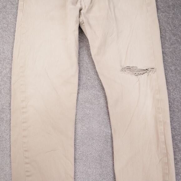 Levi's 513 Slim Straight Denim Stretch Jeans Distressed Cream Size 33x32 - Picture 6 of 16